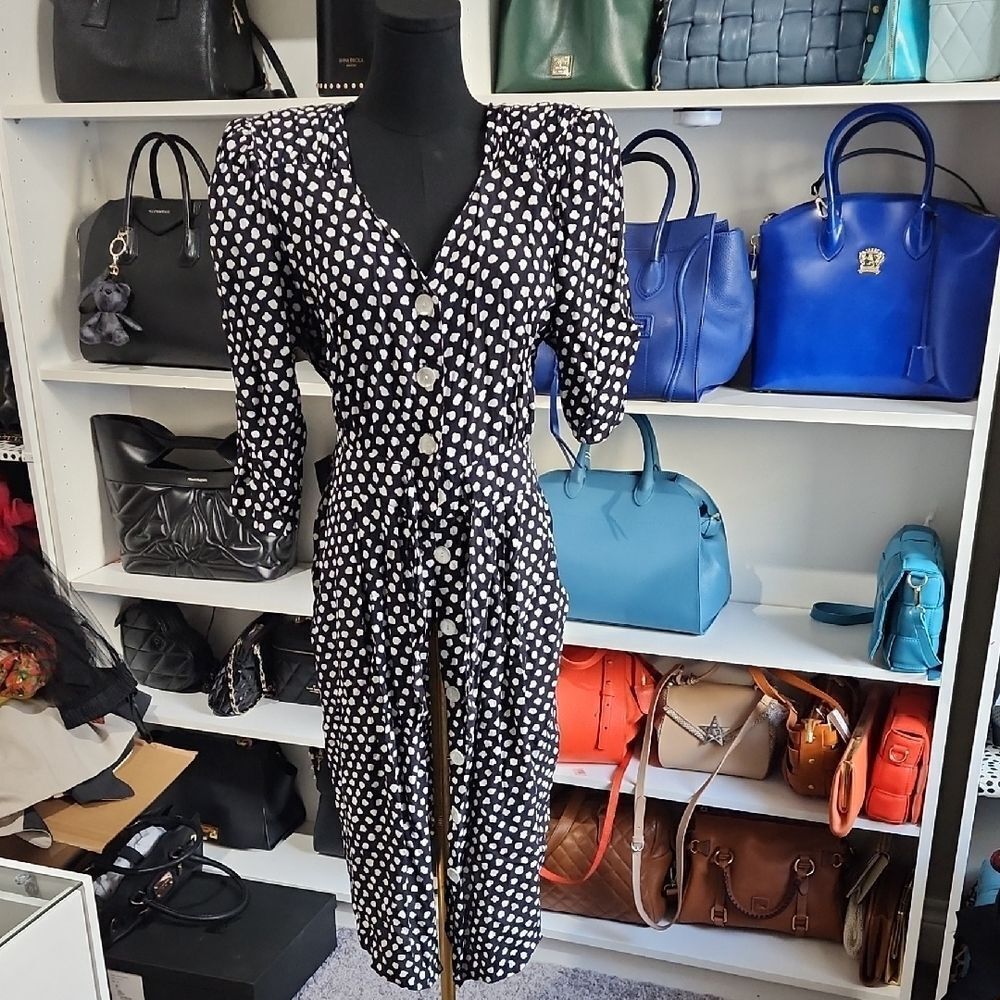 Michaels Black and White Puff Sleeve Wrap Dress
